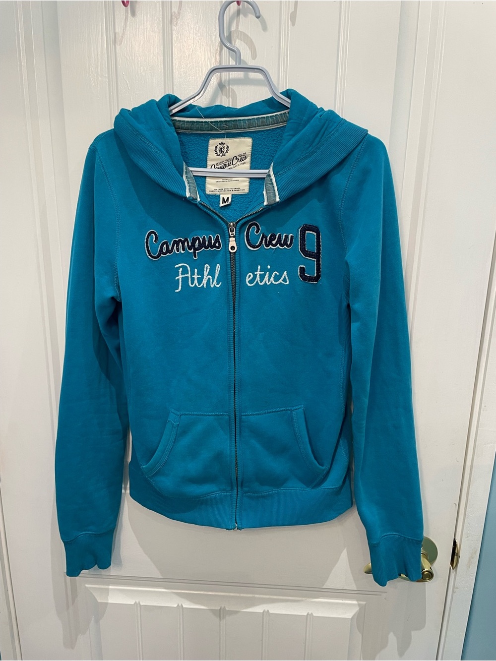 Y2K Campus Crew Teal Zip-Up Hoodie Jacket
